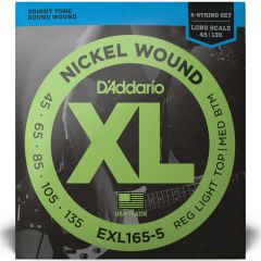 Cordas Para Baixo D'Addario XL Nickel Wound EXL165-5 5 Cordas Escala Longa .045-.135